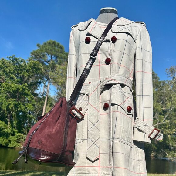 Patricia Nash Melrose Brushed Italian Nubuck Drawstring Bucket Bag Plum Key Fob - Picture 3 of 16